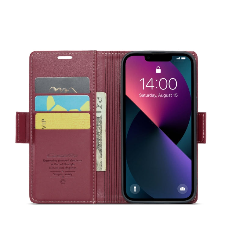 For iPhone 13 CaseMe 023 Butterfly Buckle Litchi Texture RFID Anti-theft Leather Phone Case(Wine Red)
