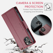For iPhone 13 CaseMe 023 Butterfly Buckle Litchi Texture RFID Anti-theft Leather Phone Case(Wine Red)