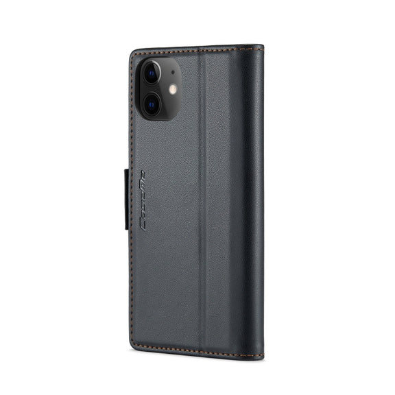 For iPhone 12 / 12 Pro CaseMe 023 Butterfly Buckle Litchi Texture RFID Anti-theft Leather Phone Case(Black)