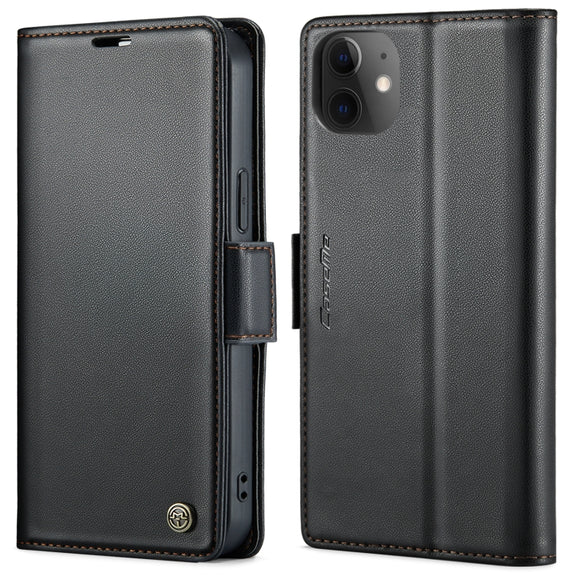 For iPhone 12 / 12 Pro CaseMe 023 Butterfly Buckle Litchi Texture RFID Anti-theft Leather Phone Case(Black)
