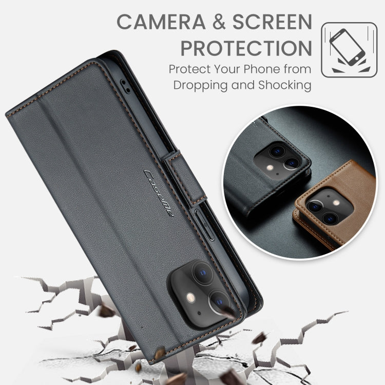 For iPhone 12 / 12 Pro CaseMe 023 Butterfly Buckle Litchi Texture RFID Anti-theft Leather Phone Case(Black)