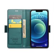For iPhone 12 / 12 Pro CaseMe 023 Butterfly Buckle Litchi Texture RFID Anti-theft Leather Phone Case(Pearly Blue)