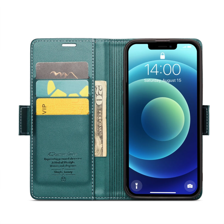 For iPhone 12 / 12 Pro CaseMe 023 Butterfly Buckle Litchi Texture RFID Anti-theft Leather Phone Case(Pearly Blue)