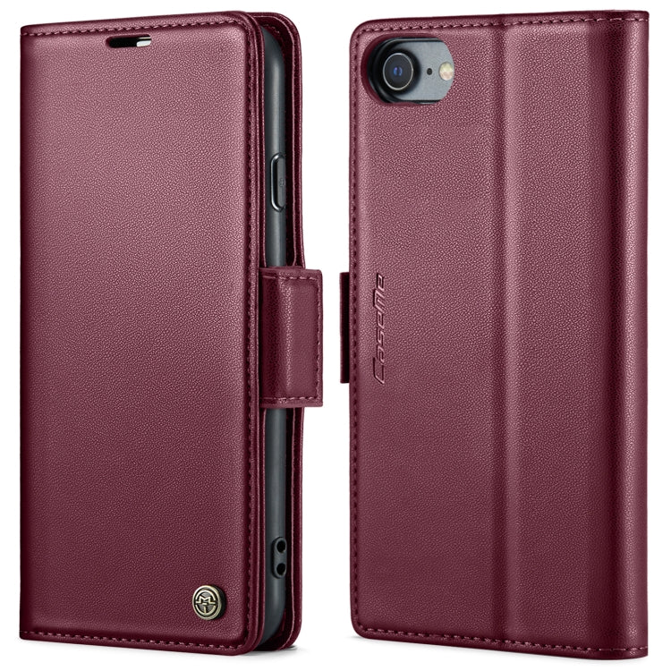 For iPhone SE 2022/SE 2020/6/7/8 CaseMe 023 Butterfly Buckle Litchi Texture RFID Anti-theft Leather Phone Case(Wine Red)