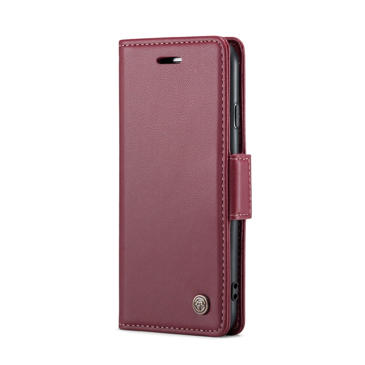 For iPhone SE 2022/SE 2020/6/7/8 CaseMe 023 Butterfly Buckle Litchi Texture RFID Anti-theft Leather Phone Case(Wine Red)
