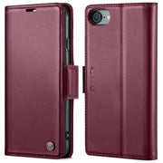 For iPhone SE 2022/SE 2020/6/7/8 CaseMe 023 Butterfly Buckle Litchi Texture RFID Anti-theft Leather Phone Case(Wine Red)