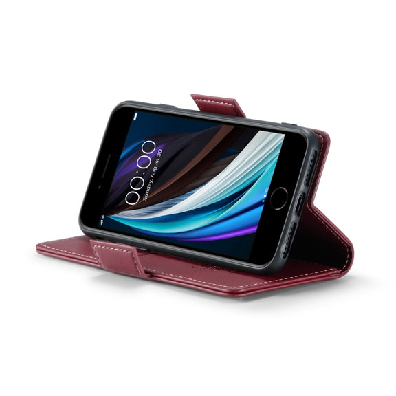 For iPhone SE 2022/SE 2020/6/7/8 CaseMe 023 Butterfly Buckle Litchi Texture RFID Anti-theft Leather Phone Case(Wine Red)