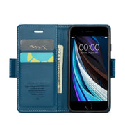 For iPhone SE 2022/SE 2020/6/7/8 CaseMe 023 Butterfly Buckle Litchi Texture RFID Anti-theft Leather Phone Case(Blue)