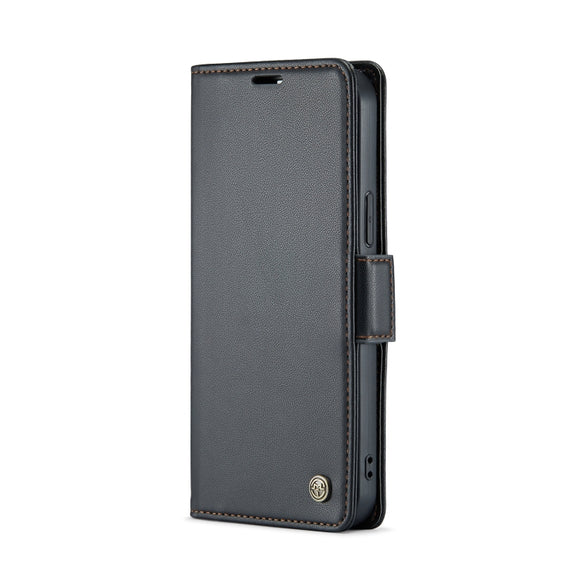 For iPhone 15 Pro Max CaseMe 023 Butterfly Buckle Litchi Texture RFID Anti-theft Leather Phone Case(Black)