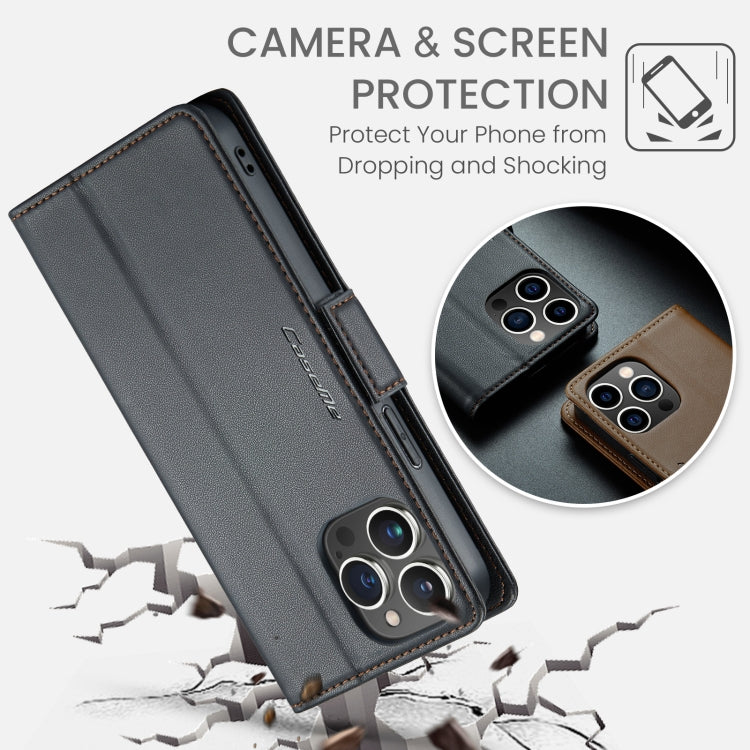 For iPhone 15 Pro Max CaseMe 023 Butterfly Buckle Litchi Texture RFID Anti-theft Leather Phone Case(Black)