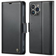 For iPhone 15 Pro Max CaseMe 023 Butterfly Buckle Litchi Texture RFID Anti-theft Leather Phone Case(Black)