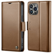 For iPhone 15 Pro Max CaseMe 023 Butterfly Buckle Litchi Texture RFID Anti-theft Leather Phone Case(Brown)