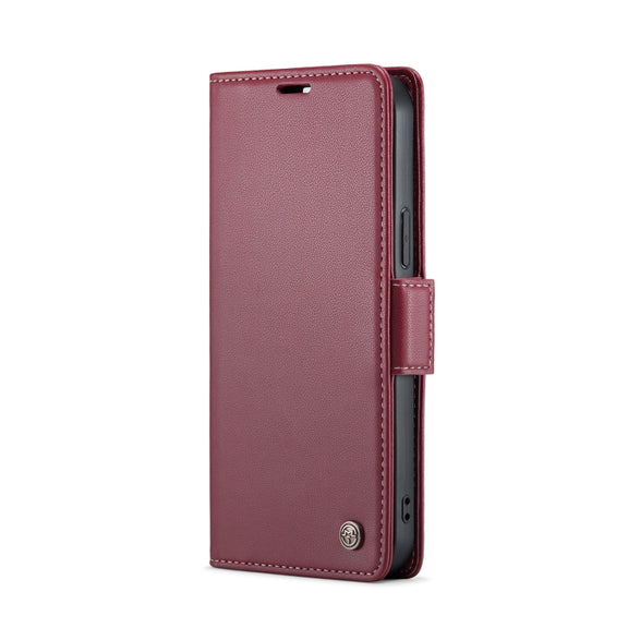 For iPhone 15 Pro Max CaseMe 023 Butterfly Buckle Litchi Texture RFID Anti-theft Leather Phone Case(Wine Red)