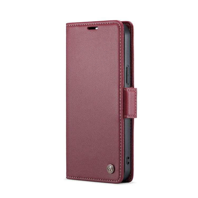 For iPhone 15 Pro Max CaseMe 023 Butterfly Buckle Litchi Texture RFID Anti-theft Leather Phone Case(Wine Red)