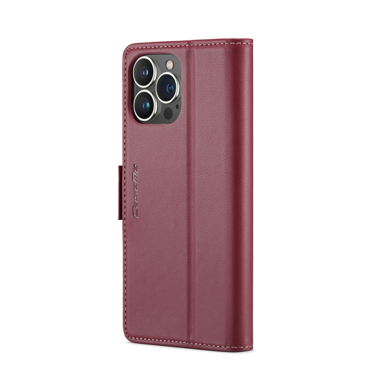 For iPhone 15 Pro Max CaseMe 023 Butterfly Buckle Litchi Texture RFID Anti-theft Leather Phone Case(Wine Red)