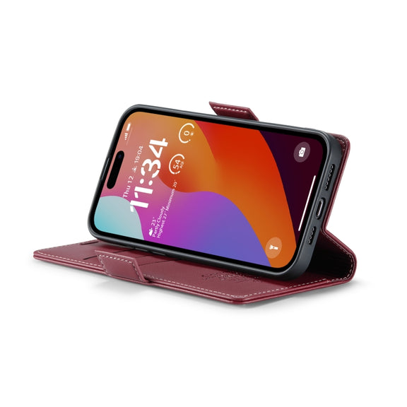 For iPhone 15 Pro Max CaseMe 023 Butterfly Buckle Litchi Texture RFID Anti-theft Leather Phone Case(Wine Red)