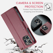 For iPhone 15 Pro Max CaseMe 023 Butterfly Buckle Litchi Texture RFID Anti-theft Leather Phone Case(Wine Red)