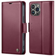 For iPhone 15 Pro Max CaseMe 023 Butterfly Buckle Litchi Texture RFID Anti-theft Leather Phone Case(Wine Red)