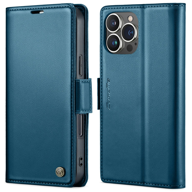 For iPhone 15 Pro Max CaseMe 023 Butterfly Buckle Litchi Texture RFID Anti-theft Leather Phone Case(Blue) - free shipping - PMC Jewellery - Order now!