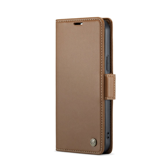 For iPhone 15 Pro CaseMe 023 Butterfly Buckle Litchi Texture RFID Anti-theft Leather Phone Case(Brown)