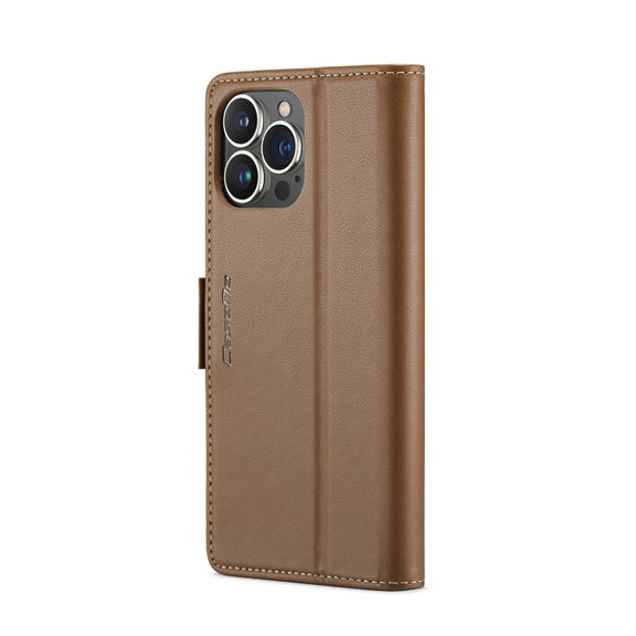 For iPhone 15 Pro CaseMe 023 Butterfly Buckle Litchi Texture RFID Anti-theft Leather Phone Case(Brown)