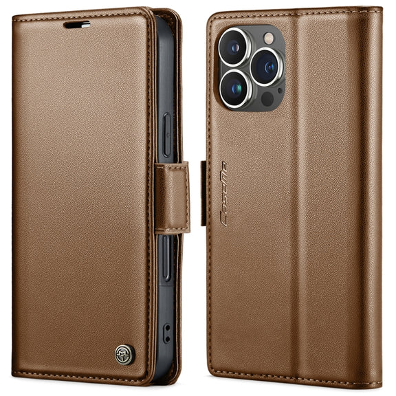 For iPhone 15 Pro CaseMe 023 Butterfly Buckle Litchi Texture RFID Anti-theft Leather Phone Case(Brown)