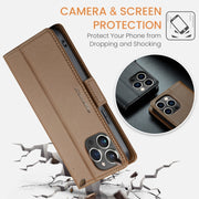 For iPhone 15 Pro CaseMe 023 Butterfly Buckle Litchi Texture RFID Anti-theft Leather Phone Case(Brown)