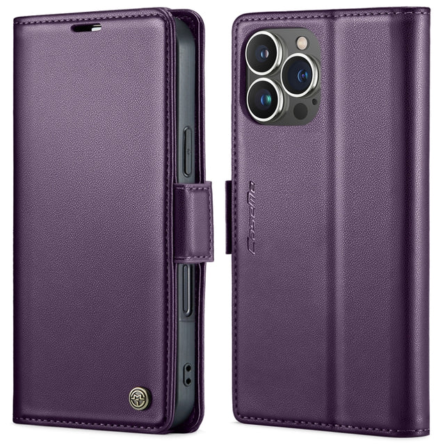 For iPhone 15 Pro CaseMe 023 Butterfly Buckle Litchi Texture RFID Anti-theft Leather Phone Case(Pearly Purple)