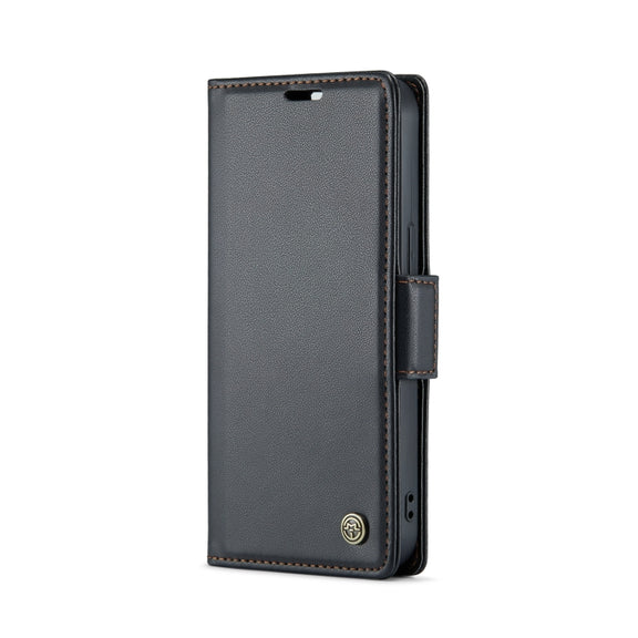 For iPhone 15 CaseMe 023 Butterfly Buckle Litchi Texture RFID Anti-theft Leather Phone Case(Black)