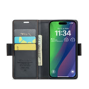 For iPhone 15 CaseMe 023 Butterfly Buckle Litchi Texture RFID Anti-theft Leather Phone Case(Black)
