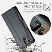 For iPhone 15 CaseMe 023 Butterfly Buckle Litchi Texture RFID Anti-theft Leather Phone Case(Black)