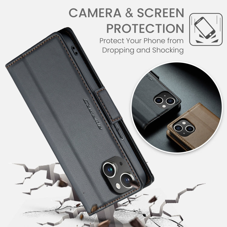 For iPhone 15 CaseMe 023 Butterfly Buckle Litchi Texture RFID Anti-theft Leather Phone Case(Black)