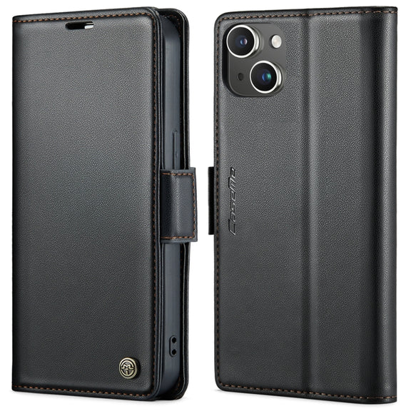 For iPhone 15 CaseMe 023 Butterfly Buckle Litchi Texture RFID Anti-theft Leather Phone Case(Black)
