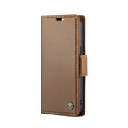 For iPhone 15 CaseMe 023 Butterfly Buckle Litchi Texture RFID Anti-theft Leather Phone Case(Brown)