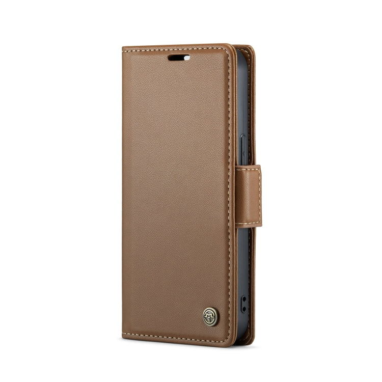 For iPhone 15 CaseMe 023 Butterfly Buckle Litchi Texture RFID Anti-theft Leather Phone Case(Brown)