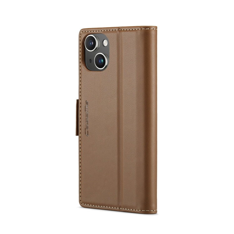 For iPhone 15 CaseMe 023 Butterfly Buckle Litchi Texture RFID Anti-theft Leather Phone Case(Brown)