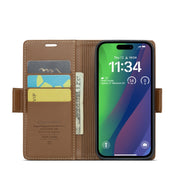 For iPhone 15 CaseMe 023 Butterfly Buckle Litchi Texture RFID Anti-theft Leather Phone Case(Brown)
