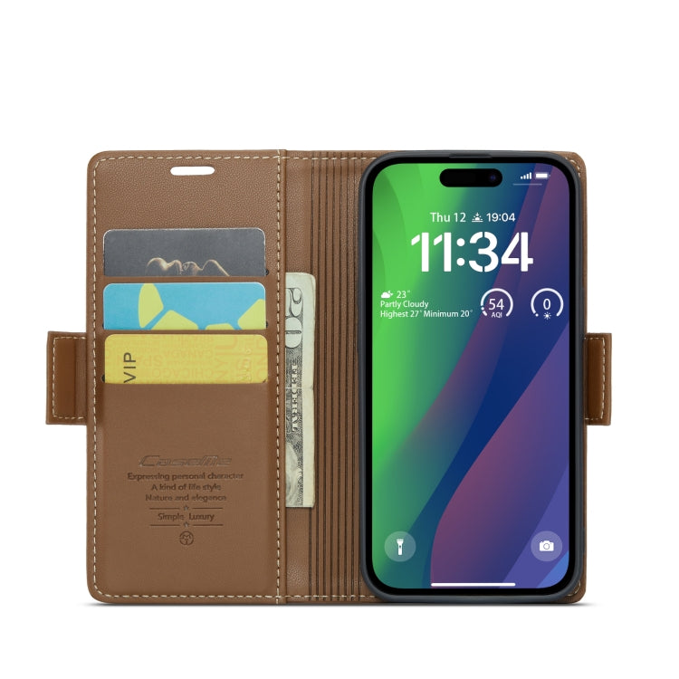 For iPhone 15 CaseMe 023 Butterfly Buckle Litchi Texture RFID Anti-theft Leather Phone Case(Brown)