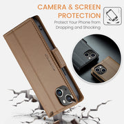 For iPhone 15 CaseMe 023 Butterfly Buckle Litchi Texture RFID Anti-theft Leather Phone Case(Brown)