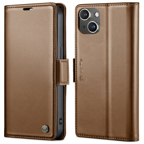 For iPhone 15 CaseMe 023 Butterfly Buckle Litchi Texture RFID Anti-theft Leather Phone Case(Brown)