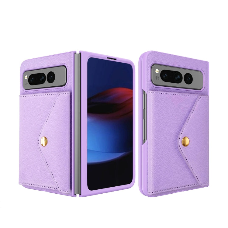 For Google Pixel Fold Litchi Texture Integrated Phone Case with Card Bag(Purple) - free shipping - PMC TechLife - Order now!