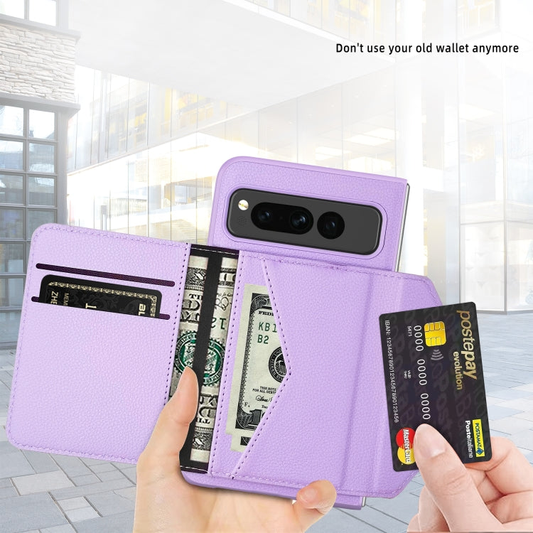 For Google Pixel Fold Litchi Texture Integrated Phone Case with Card Bag(Purple)
