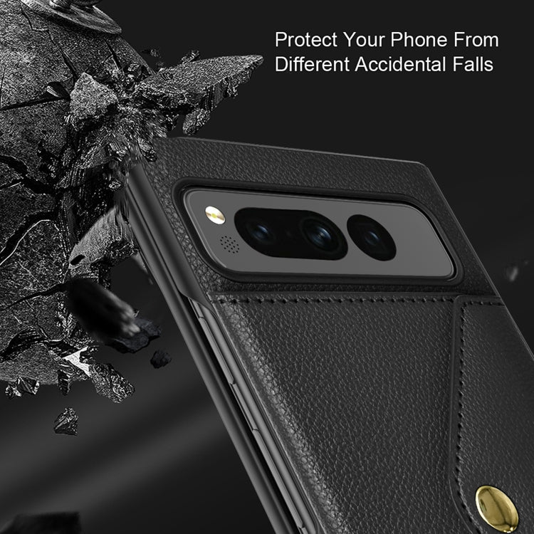For Google Pixel Fold Litchi Texture Integrated Phone Case with Card Bag(Black)