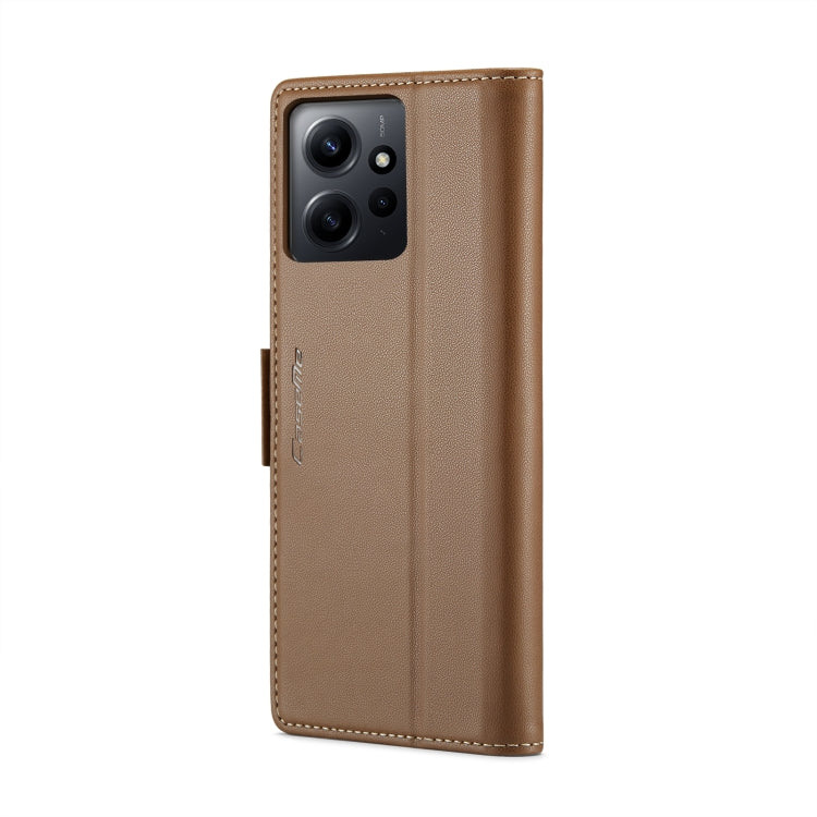 For Xiaomi Redmi Note 12 4G Global CaseMe 023 Butterfly Buckle Litchi Texture RFID Anti-theft Leather Phone Case(Brown) - free shipping - PMC Jewellery - Order now!