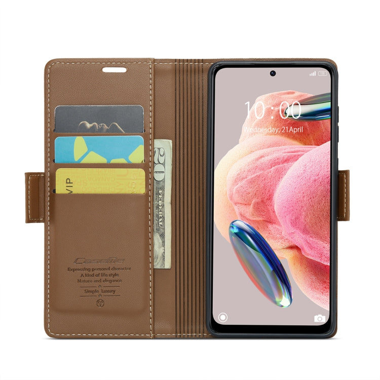 For Xiaomi Redmi Note 12 4G Global CaseMe 023 Butterfly Buckle Litchi Texture RFID Anti-theft Leather Phone Case(Brown) - free shipping - PMC Jewellery - Order now!