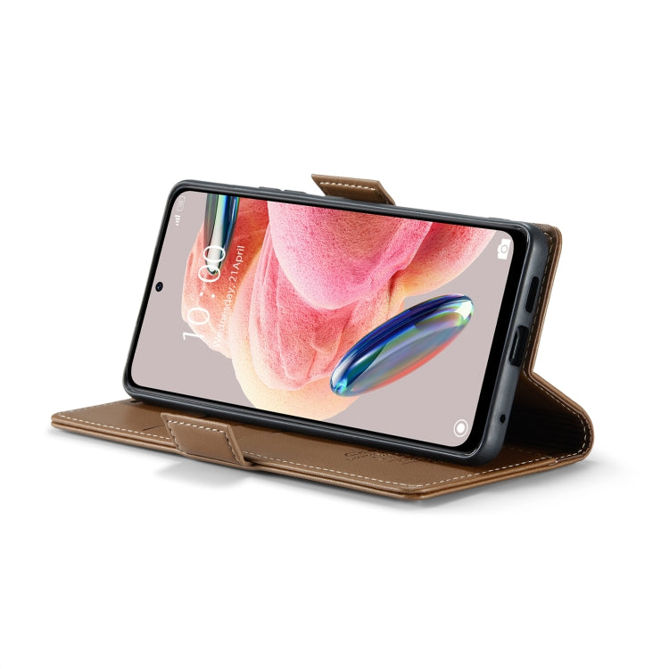 For Xiaomi Redmi Note 12 4G Global CaseMe 023 Butterfly Buckle Litchi Texture RFID Anti-theft Leather Phone Case(Brown) - free shipping - PMC Jewellery - Order now!