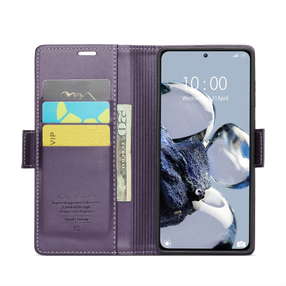 For Xiaomi 12T /12T Pro/Redmi K50 Ultra CaseMe 023 Butterfly Buckle Litchi Texture RFID Anti-theft Leather Phone Case(Pearly Purple)