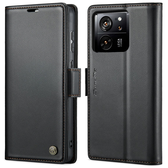 For Xiaomi 13T/13T Pro CaseMe 023 Butterfly Buckle Litchi Texture RFID Anti-theft Leather Phone Case(Black)