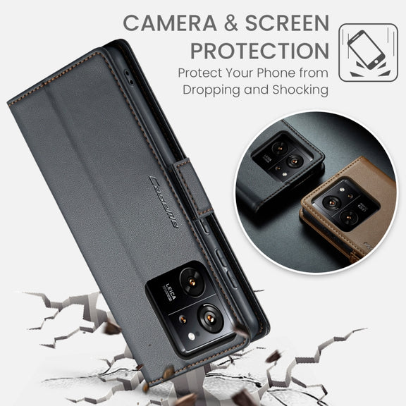 For Xiaomi 13T/13T Pro CaseMe 023 Butterfly Buckle Litchi Texture RFID Anti-theft Leather Phone Case(Black)