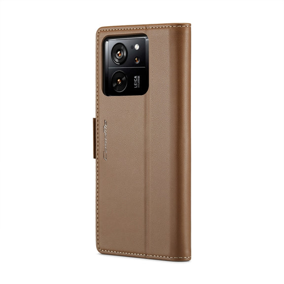 For Xiaomi 13T/13T Pro CaseMe 023 Butterfly Buckle Litchi Texture RFID Anti-theft Leather Phone Case(Brown)